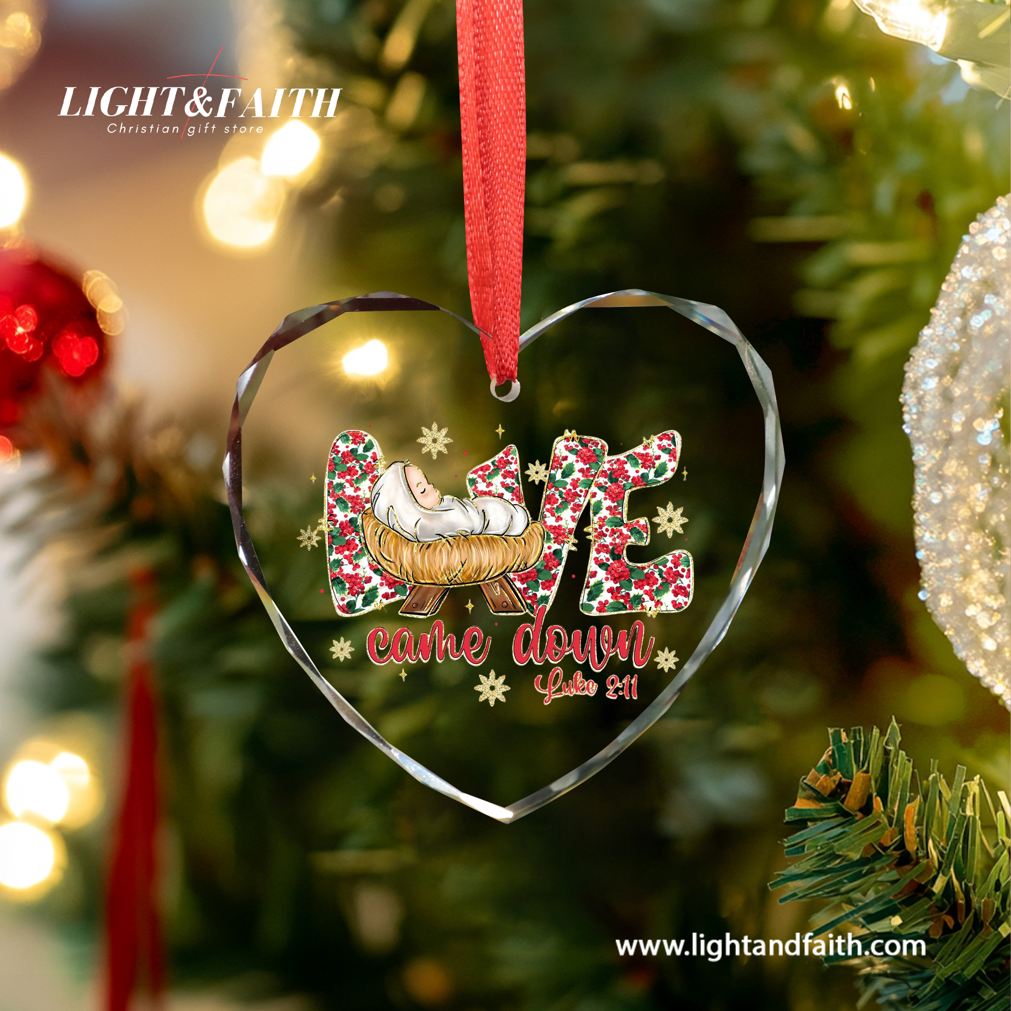 Love Came Down Glass Ornament, Luke 2:11 Christmas Ornament, Baby Jesus Nativity Decor, Christian Faith Gift, Religious Christmas Tree Decoration DCLAF53